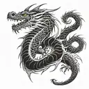 A mythical dragon wrapping around your arm in a blackwork style tattoo design idea