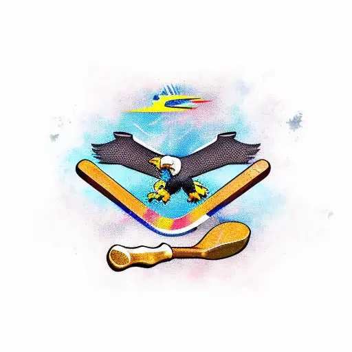Eagle, hammer, hockey stick, penny tattoo design idea