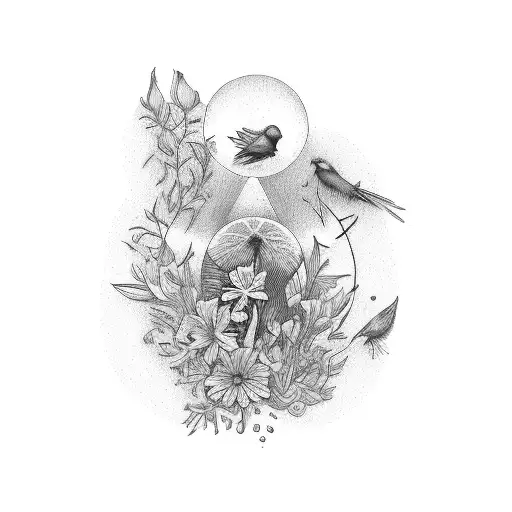 january, february, may, june, october, november, december birth flowers down spine tattoo design idea