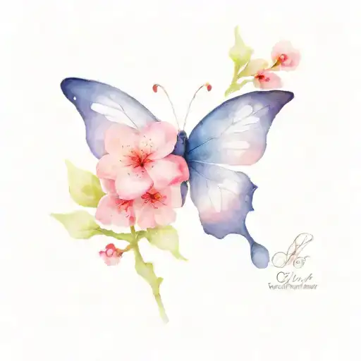 purple butterfly with pink cherry blossom flower tattoo  tattoo design idea