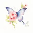 purple butterfly with pink cherry blossom flower tattoo  tattoo design idea