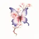 purple butterfly with pink cherry blossom flower tattoo  tattoo design idea