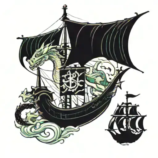 dragon and pirates ship tattoo design idea