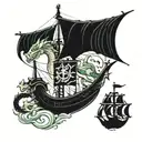 dragon and pirates ship tattoo design idea