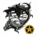 dragon and pirates ship tattoo design idea