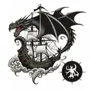 dragon and pirates ship tattoo design idea
