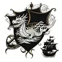 dragon and pirates ship tattoo design idea