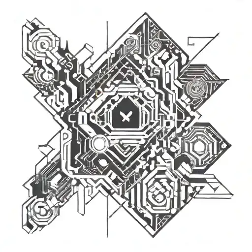 cyberpunk 2077 aesthetics with symbols representing david & lucy tattoo design idea