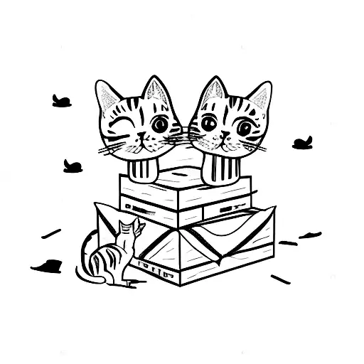 two cats sitting on top of a box tattoo design idea