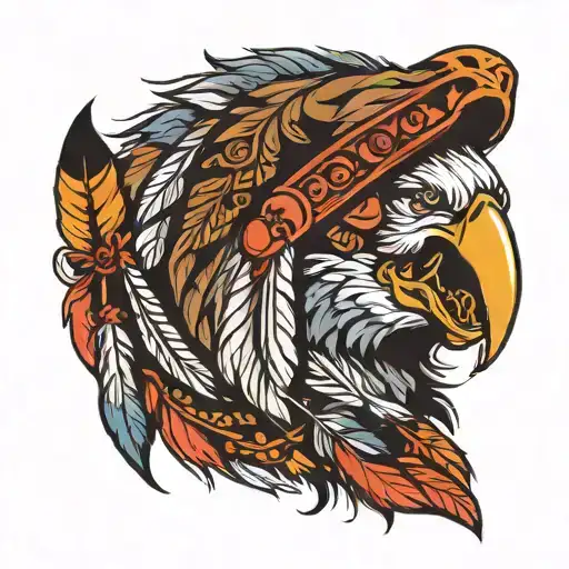 Native American bear paw eagle feathers tattoo design idea