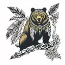 native American bear, Paul Eagle feathers Celtic ruins for forever love tattoo design idea