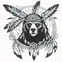 native American bear, Paul Eagle feathers Celtic ruins for forever love tattoo design idea