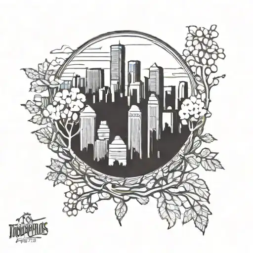 Combine the Minneapolis downtown skyline with a wooded skyline tattoo design idea