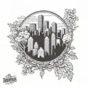 Combine the Minneapolis downtown skyline with a wooded skyline tattoo design idea