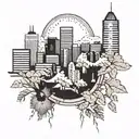 Combine the Minneapolis downtown skyline with a wooded skyline tattoo design idea