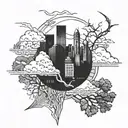 Combine the Minneapolis downtown skyline with a wooded skyline tattoo design idea