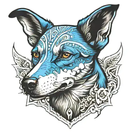 blue healer dog face tattoo design idea