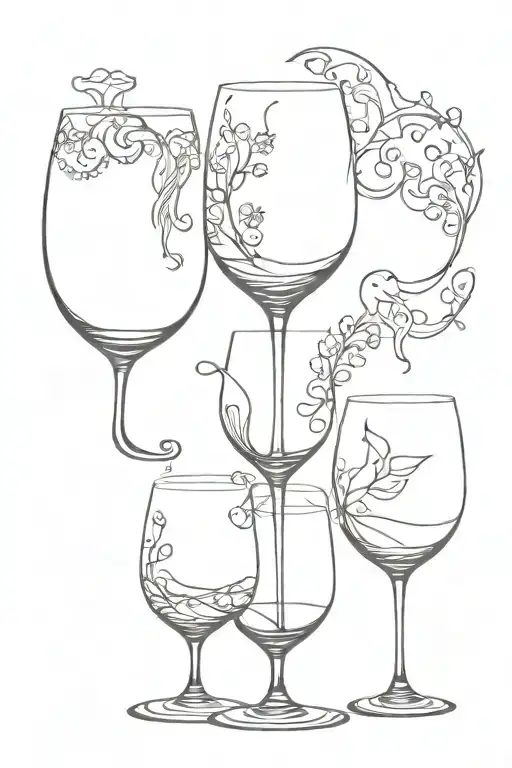 wine glass with virgo, Aquarius and pisces sign tattoo design idea