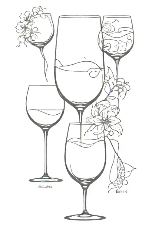 wine glass with virgo, Aquarius and pisces sign tattoo design idea
