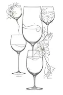 wine glass with virgo, Aquarius and pisces sign tattoo design idea