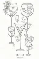 wine glass with virgo, Aquarius and pisces sign tattoo design idea