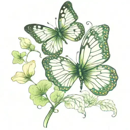 5 leaf clover with a butterfly  tattoo design idea
