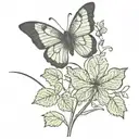 5 leaf clover with a butterfly  tattoo design idea