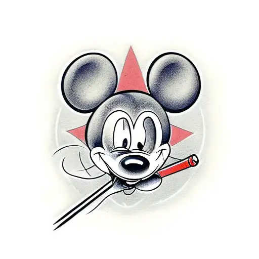 Mickey mouse as a skinhead with a baseball bat  tattoo design idea