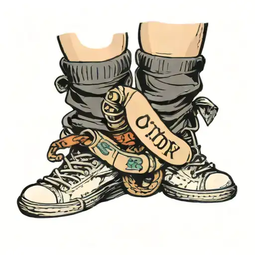 pair of socks bundled together with a wedding ring on top. caption "Our story" tattoo design idea