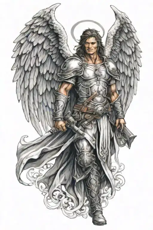 sexy young male mage warrior angel tattoo design idea