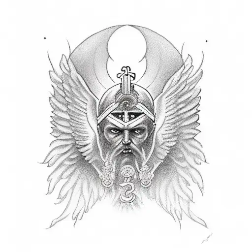 An angelic guardian with a halo and angel numbers tattoo design idea
