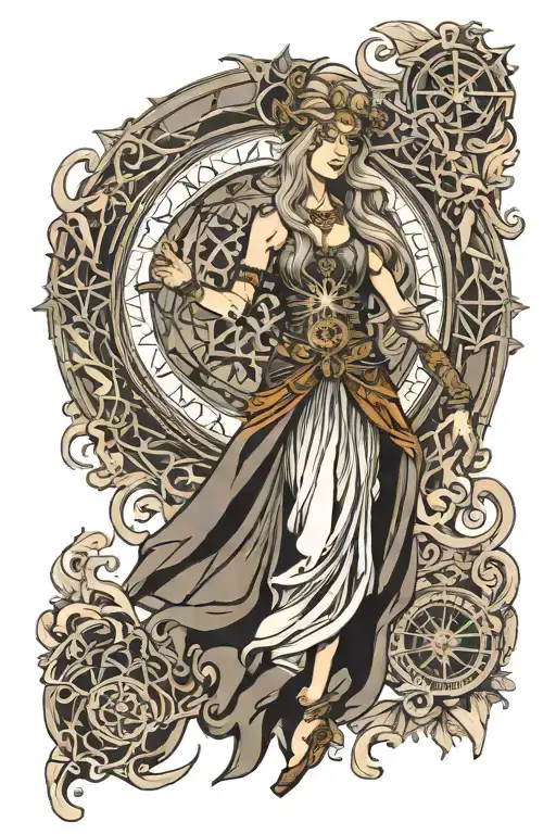 The powerfull Norse goddess Freya with a Norse compass.   tattoo design idea