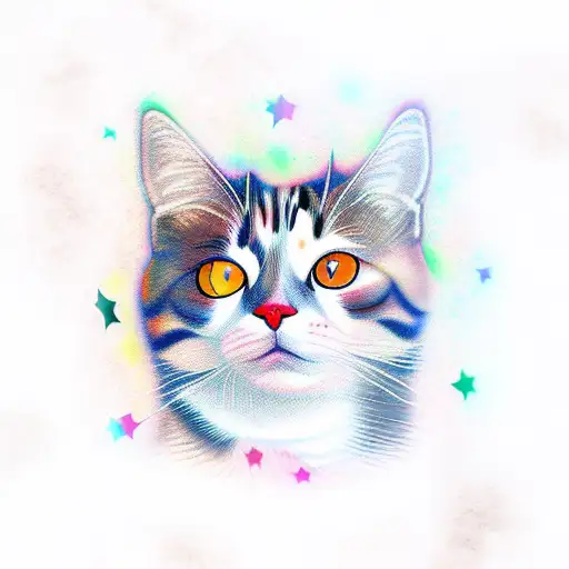 calico cat with stars tattoo design idea