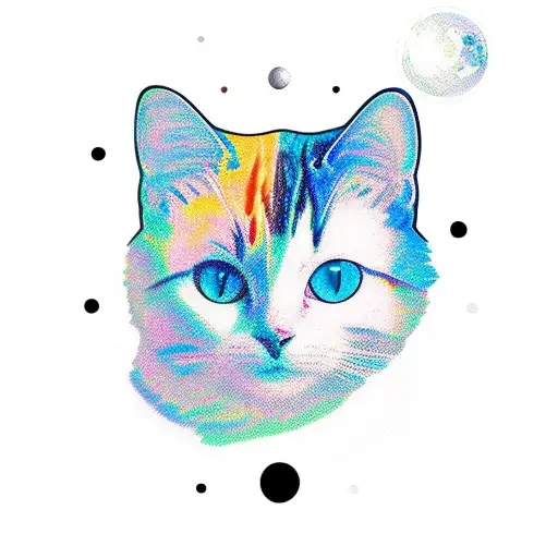 calico cat and space tattoo design idea