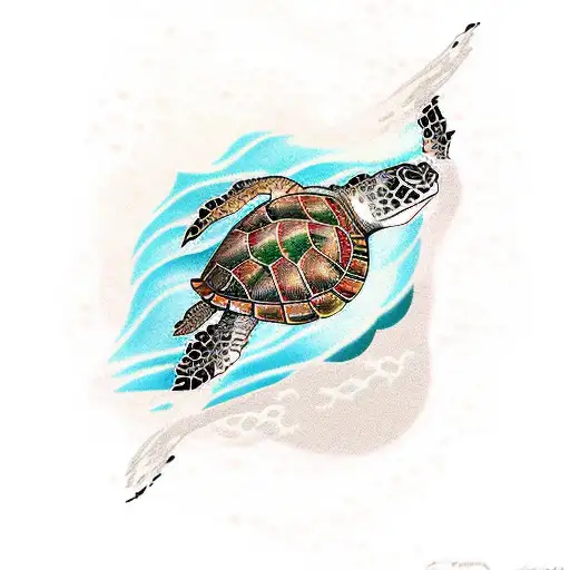 Traditional style tattoo of a sea turtle swimming among waves tattoo design idea
