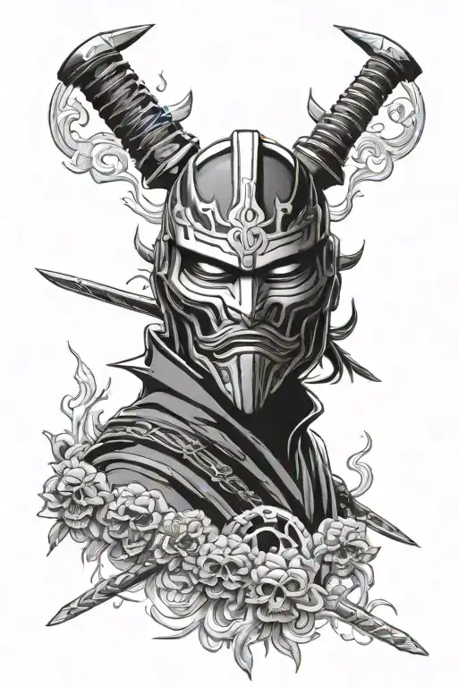 Katana ghost of tsushima mask tattoo design idea