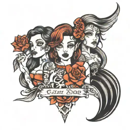 2 daughters and my wife  tattoo design idea