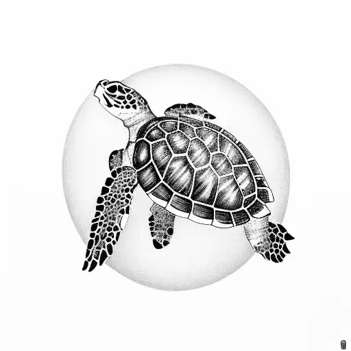 sea turtle with 11:11 clock in it in black in white tattoo design idea