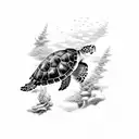 sea turtle with 11:11 clock in black in white tattoo design idea