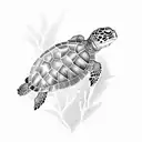 sea turtle with 11:11 clock in it in black in white tattoo design idea