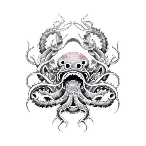 accurate features, expressionless kraken tattoo design idea