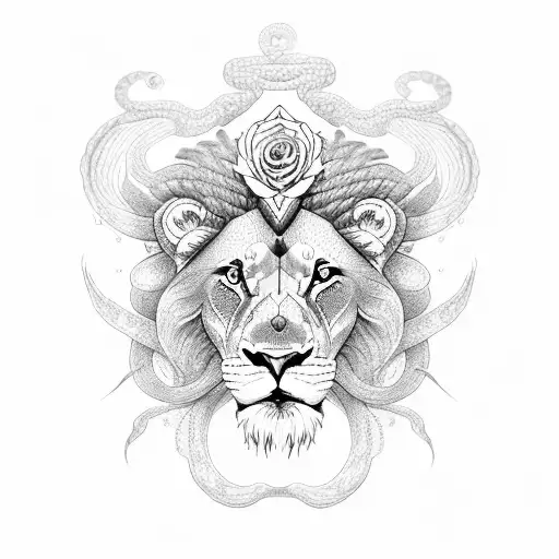 Lion cross rose n snake tattoo design idea