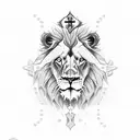 Lion with a cross as one of its eyes  tattoo design idea