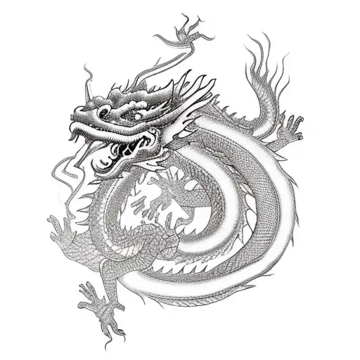 chinese dragon realistic with roses  tattoo design idea