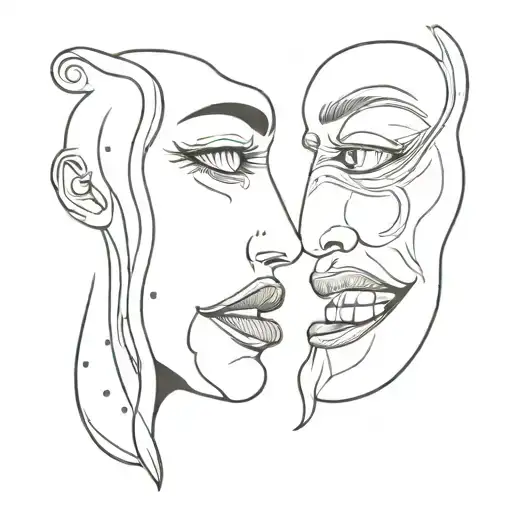 two tongues opposite each other at the ends connecting with saliva in ahegao style tattoo design idea