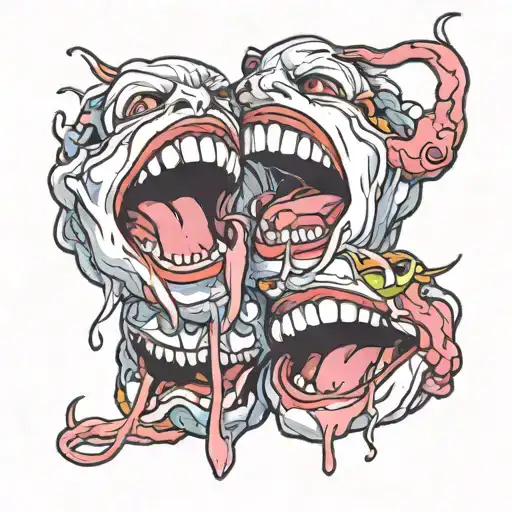 two tongues opposite each other at the ends connecting with saliva in ahegao style tattoo design idea