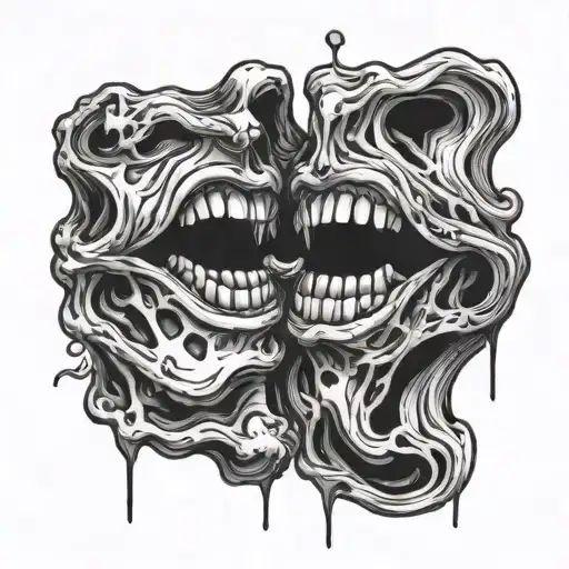 two tongues opposite each other at the ends connecting with saliva in ahegao style tattoo design idea