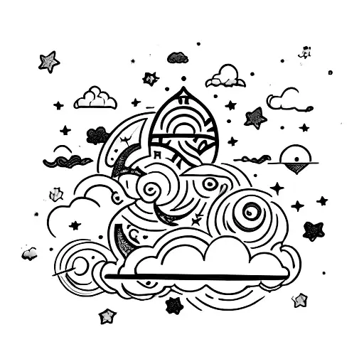 cloud moon star tattoo design idea