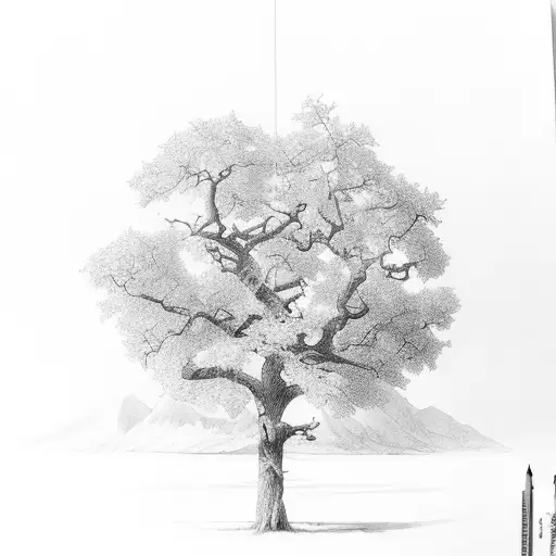 old oak tree sleeve tattoo design idea