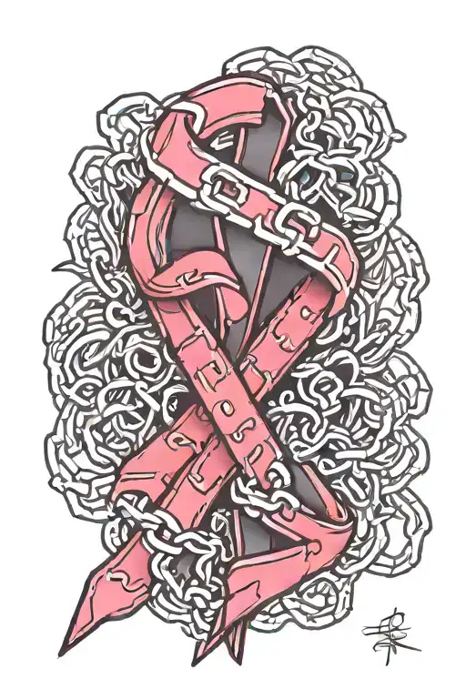 cancer ribbon made out of a motorcycle chain  tattoo design idea